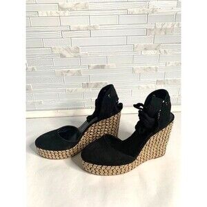 Black and Gold J Lo Espadrille Wedge Heels